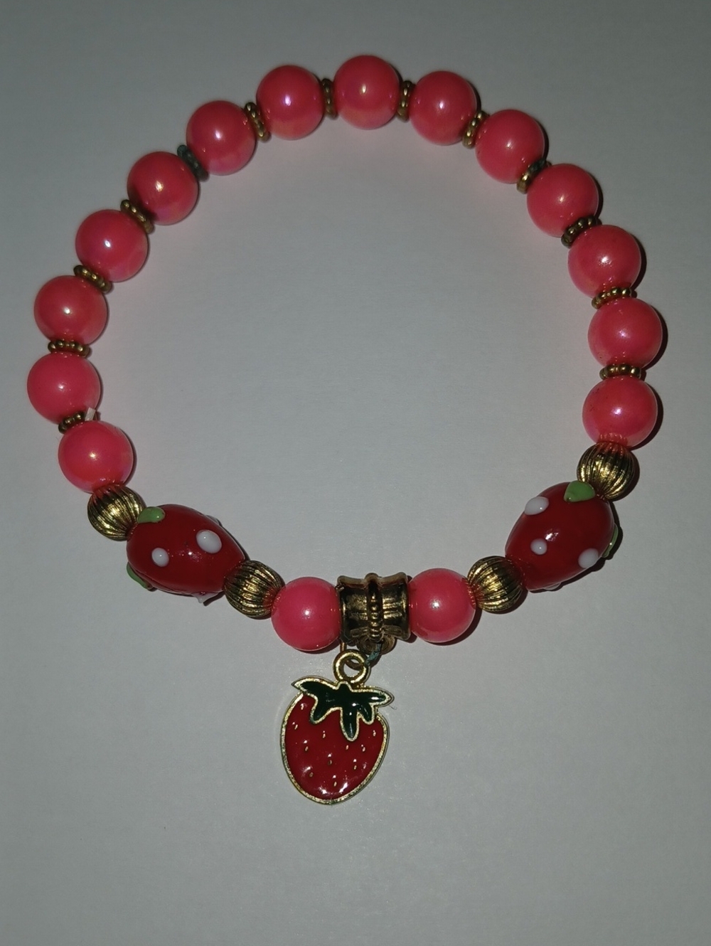 Pink & Red Strawberry Charm Beaded Bracelet